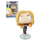 Funko POP! Marvel #446 Captain Marvel (Unmasked, Glow) #1 - Collector Corps Exclusive - New, Slight Box Damage