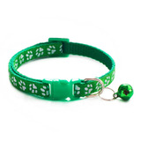 Green Adjustable Pet Collar For Cats or Small Dogs - With Click Fastener and Bell