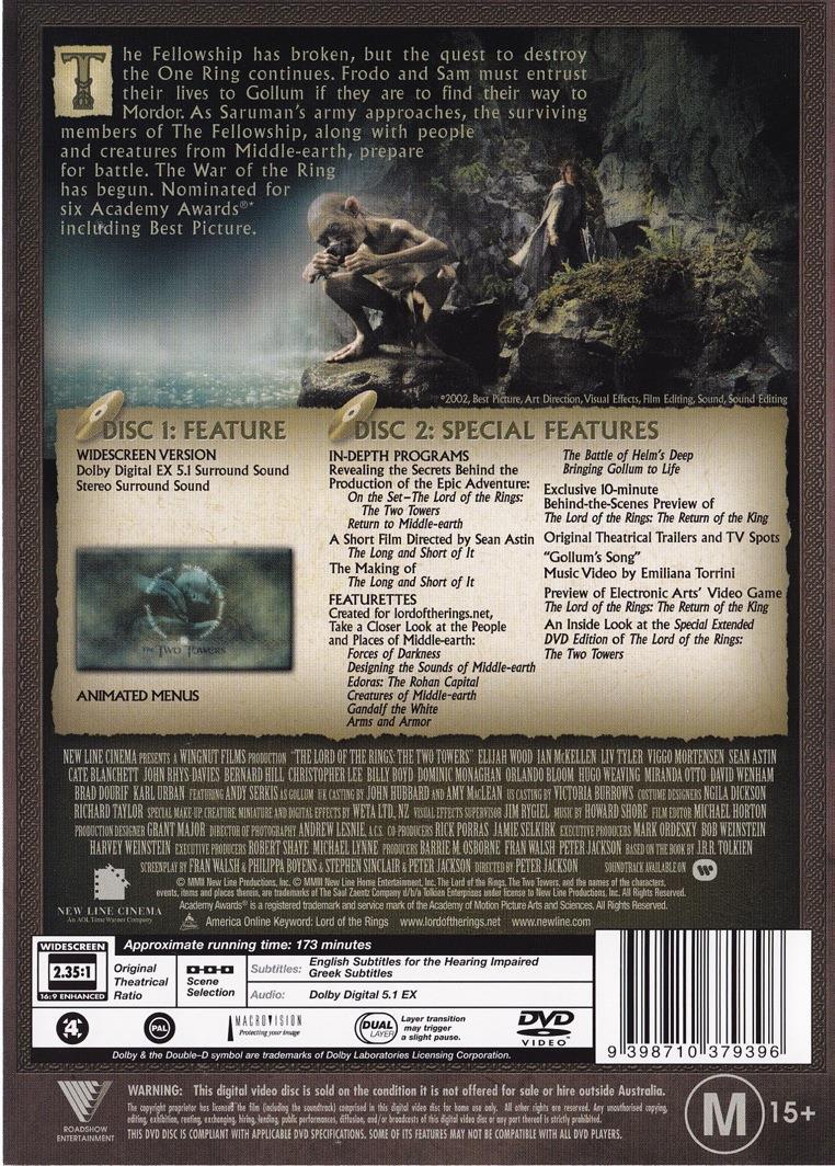 the lord of the rings the two towers dvd