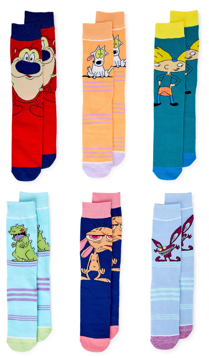 Nickelodeon Crew Socks By Bioworld - 6 Different Pairs - New With Tags