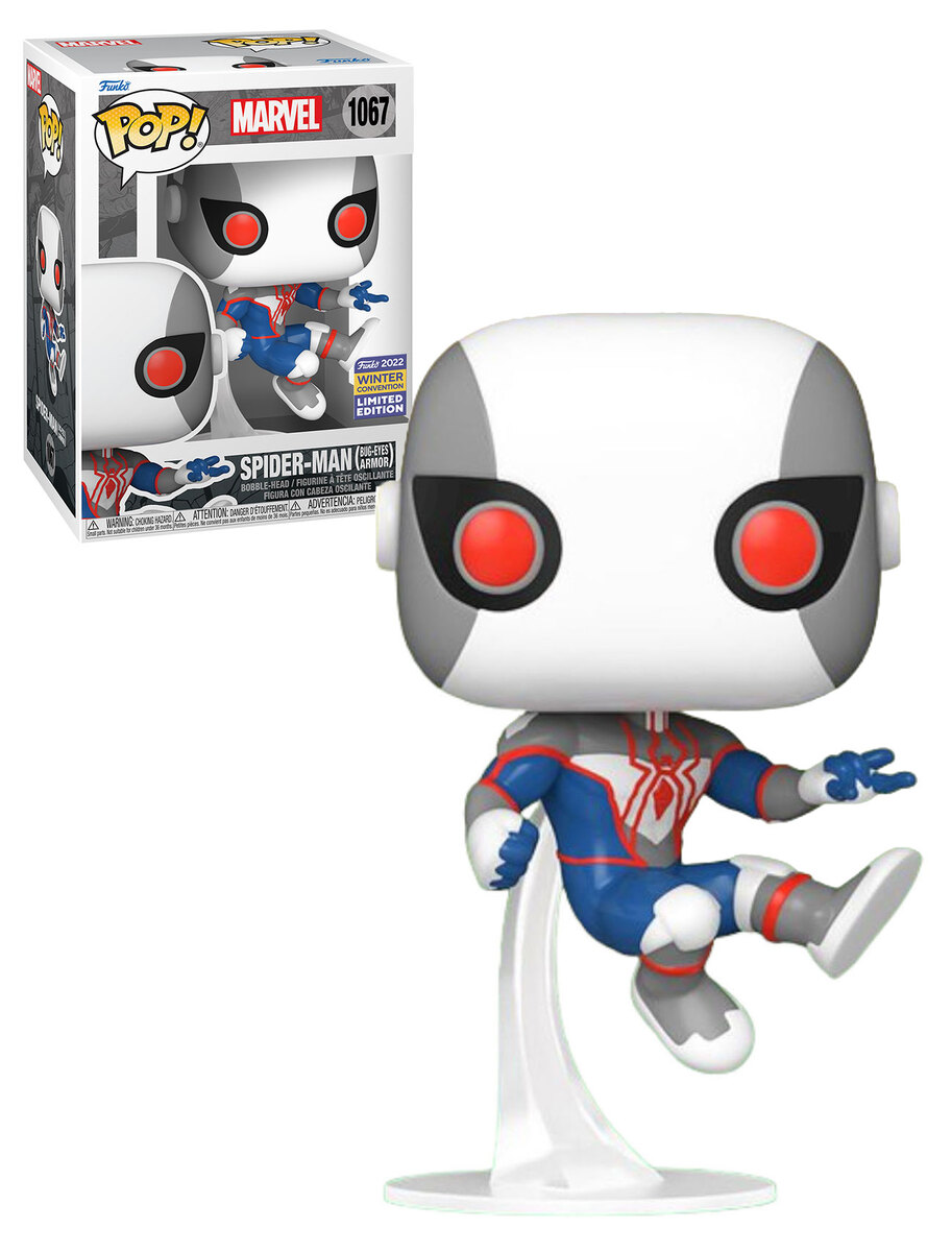 Funko Pop! Marvel: Spider-Man Armure Bug-Eyes (Blanc/Bleu) - Exclusivité Convention - Figurine Vinyle Collection 9.5 Cm - Cadeau Officiel
