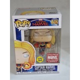 Funko POP! Marvel #446 Captain Marvel (Unmasked, Glow) #2 - Collector Corps Exclusive - New, Slight Box Damage