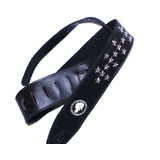 Guitar Strap 100% Leather - Black with Studs
