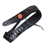 Guitar Strap 100% Leather - Black Padded with Stitched Motifs