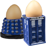 Doctor Who - TARDIS and Dalek Ceramic Egg Cup Set  - New, Mint Condition