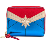 Marvel Captain Marvel Classic Cosplay 5” Metallic Faux Leather Zip-Around Wallet by Loungefly - New, With Tags
