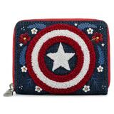 Marvel Captain America Floral Shield Zip Purse/Wallet by Loungefly - New, With Tags
