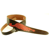 Perri's Guitar Strap 100% Leather - Brown With Embossed Design Leopard