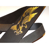 Perri's Guitar Strap 100% Leather - Black With Embossed Design Eagle