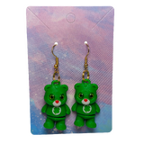 Supportive Solutions Clover Cuddles Love Bear Earring Set - Set Of 2 Green/White - New, Handmade