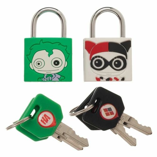 Bioworld Rubberised Brass Padlocks Set of 2 - The Joker And Harley Quinn - New