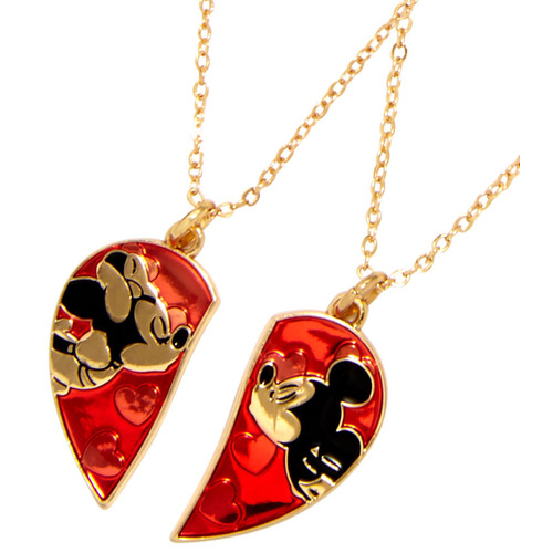 Disney Mickey Mouse & Minnie Mouse Kiss - Best Friend Necklace Set - New