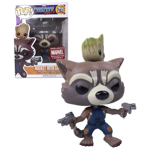 Funko POP! Marvel Guardians Of The Galaxy Vol. 2 #211 Rocket With Groot - Collector Corps Exclusive - New, Mint Condition