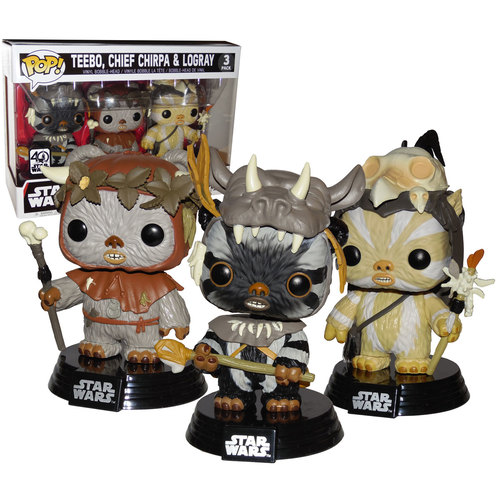 Funko POP! Star Wars Teebo, Chief Chirpa & Logray - Ewoks Exclusive Edition 3 Pack, New, Mint
