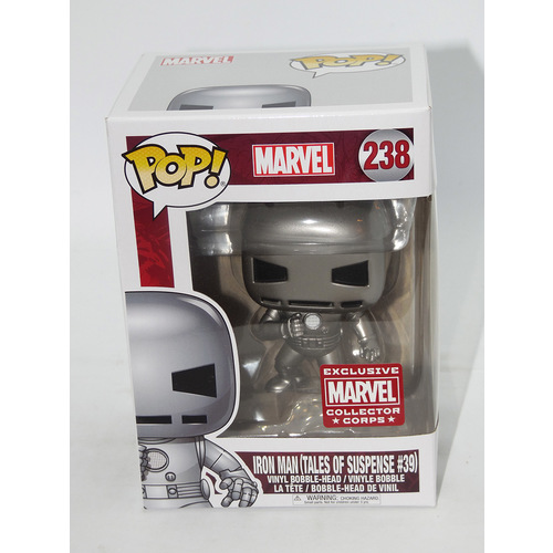 Funko POP! Marvel #238 Iron Man (Silver- Tales Of Suspense #39) - Collector Corps Exclusive - New, Box Damaged