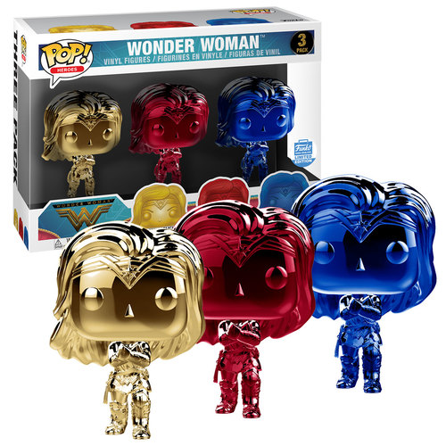 Funko POP! Heroes DC Justice League 3 Pack Wonder Woman (Chrome) - Funko Shop Limited Edition - New, Mint Condition