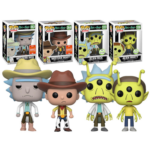 Funko POP! Animation Rick And Morty Alien & Western Bundle (4 POPs) - 2018 San Diego & Emerald City Comic Con (SDCC, ECCC) Limited Edition - New, Mint