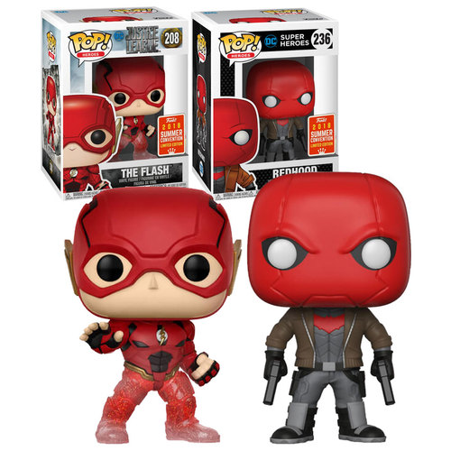 Funko POP! Heroes DC Justice League #208 The Flash + Super Heroes #236 Redhood Bundle (2 POPs) - 2018 San Diego Comic Con (SDCC) Limited Edition - New