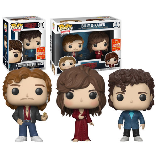 Funko POP! Stranger Things Billy & Karen 2 Pack + #617 Dustin (Snowball Dance) Bundle (3 POPs) - 2018 Comic Con (SDCC) Limited Edition - New, Mint