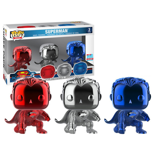 Funko POP! Heroes DC Superman (Chrome) 3 Pack - Funko 2018 New York Comic Con (NYCC) Limited Edition - New, Mint Condition