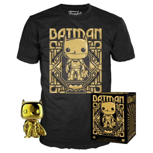 Funko POP! Collectors Box: #144 Batman Gold POP! (Chrome) & T-Shirt Set - Target Exclusive Import - New, Mint Condition [Size: Small]