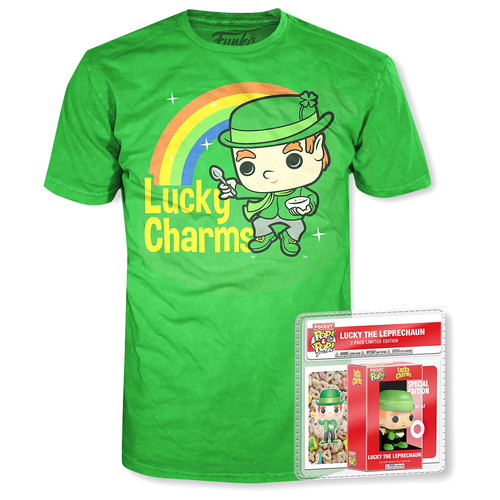 Funko POP! Tees Lucky Charms T-Shirt + Pocket Pop! Lucky The Leprechaun Bundle For Kids - Limited Edition - New, Mint [Size: Small] [Fandom: Ad Icons]