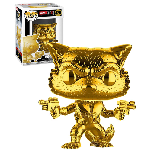 Funko POP! Marvel Studios The First Ten Years #420 Rocket (Gold Chrome) - New, Mint Condition