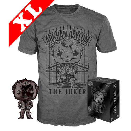 Funko Pop! Tees #53 Batman Arkham Asylum POP! Vinyl & T-Shirt Box Set - The Joker (Black Chrome) [Size: XL]