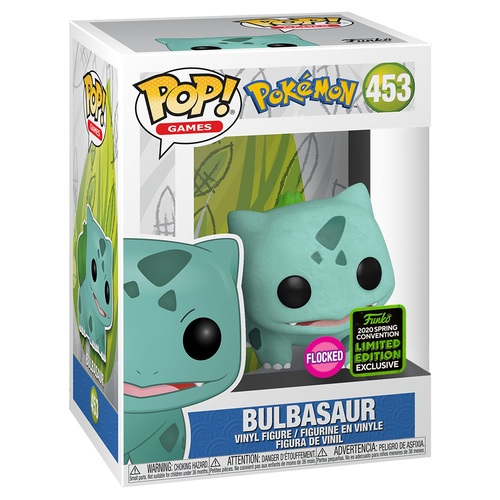 Funko POP! Games Pokemon #453 Bulbasaur (Flocked) - 2020 Emerald City Comic Con (ECCC) Exclusive - New, Mint Condition