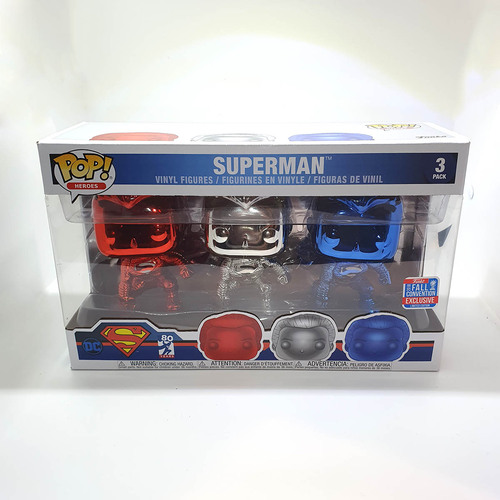 Funko POP! Heroes DC Superman (Chrome) 3 Pack - Funko 2018 New York Comic Con (NYCC) Limited Edition - New, Slight Box Damage