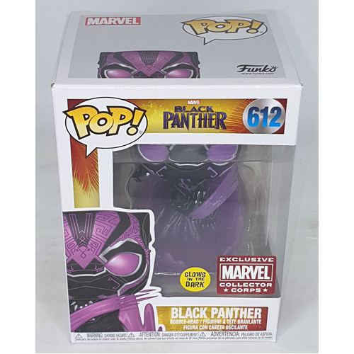 Funko POP! Marvel #612 Black Panther (Glows In The Dark) - Collector Corps Exclusive - New, Slight Box Damage