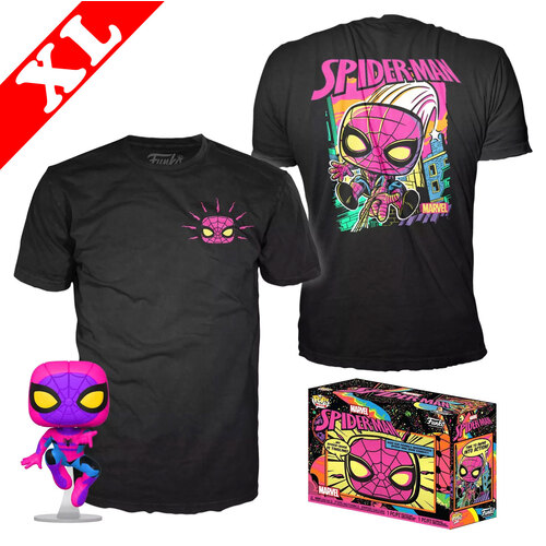 Funko POP! Tees #652 Marvel Black Light Spider-man POP! & T-Shirt Set - Target Exclusive - New, Sealed [Size: XL]