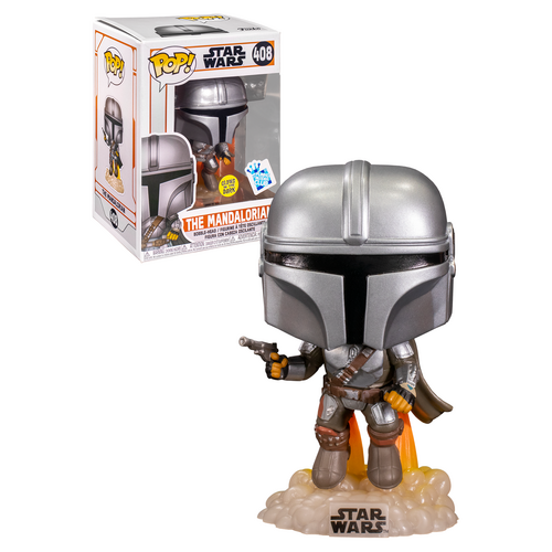 Funko POP! Star Wars #408 The Mandalorian Flying (Glows In The Dark) - New, Mint Condition