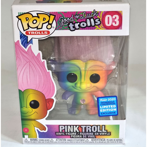 Funko POP! Trolls Good Luck Trolls #03 Pink Troll (Rainbow) - Limited 2020 Wondrous Convention Exclusive - New, With Minor Box Damage