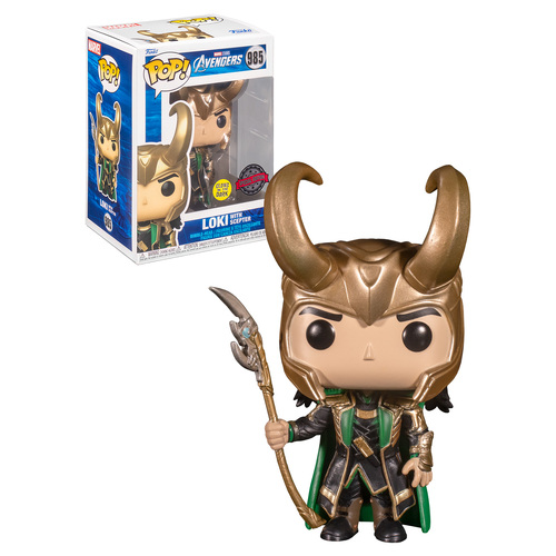 Funko POP! Marvel The Avengers #985 Loki With Scepter (Glows In The Dark) - New, Mint Condition