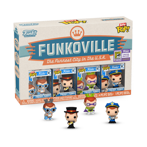 Funko Bitty POP! Funkoville Freddy Funko 4 Pack Exclusive - 2023 San Diego Comic Con Limited Edition - New, Mint Condition