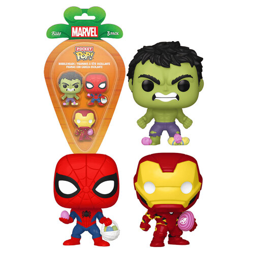 Funko Pocket POP! The Avengers Spider-Man, Hulk & Iron Man 3-Pack Easter Figures - New, Mint Condition