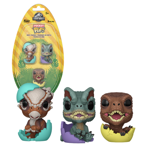 Funko Pocket POP! Keychain Three Pack Jurassic World Raptor, Stygimoloch & Dilophosaurus Hatching - New, Mint Condition
