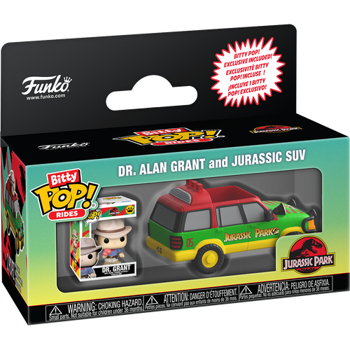 Funko Bitty POP! Rides Jurassic Park Dr. Alan Grant And Jurassic SUV - New, Mint Condition