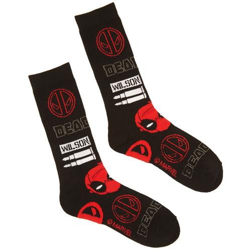 Bioworld Marvel Deadpool 'Bullets And Logo' Crew Socks - One Size Fits Most - New