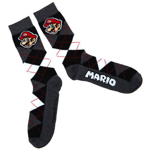 Super Mario Argyle Mario Crew Socks - Mens Shoe Size 6½-12 - New