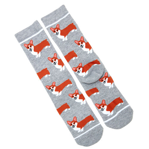 Grey Corgi Crew Socks - Mens Shoe Size 8-12 - New