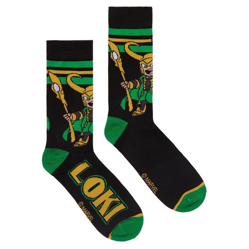 Marvel Loki Chibi Crew Socks By Bioworld - Shoe Size 8-12 - Imported
