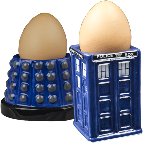 Doctor Who - TARDIS and Dalek Ceramic Egg Cup Set  - New, Mint Condition