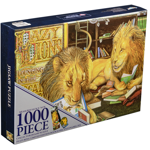 Ikon Collectables Animalia Lazy Lions 1000 Piece Collector Jigsaw Puzzle - Limited Edition Includes Themed Bookmark & Enamel Pin - New, Sealed