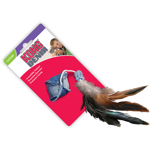 Kong Premium Cat Toy - Denim Ball with Feathers