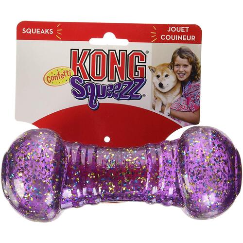 Kong Squeezz Confetti Dumbbell - Large - Chew/Squeak Toy For Dogs - Assorted Colours