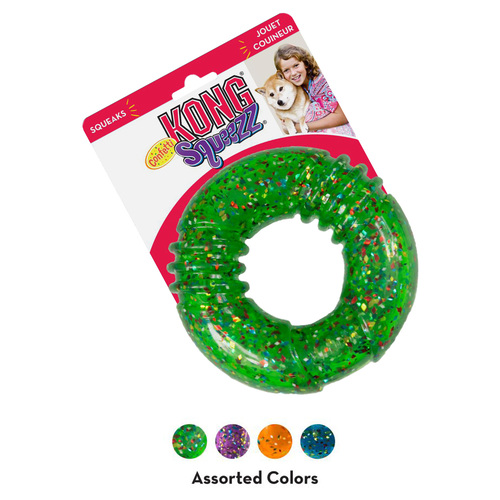Kong Squeezz Confetti Ring - Medium - Chew/Squeak Toy For Dogs - Assorted Colours