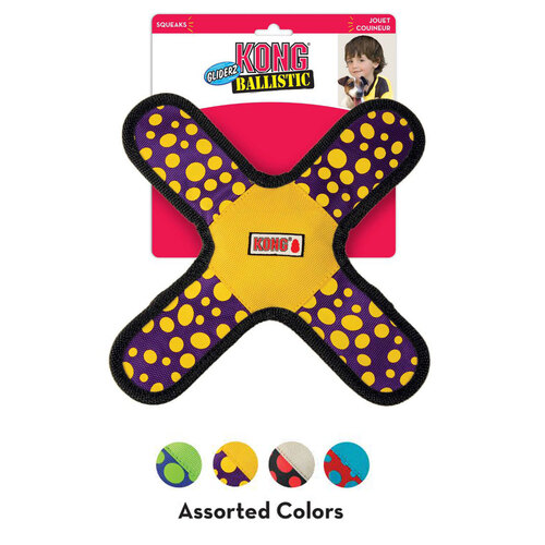 Kong Ballistic Gliderz - Large - Fly/Fetch/Squeak Toy For Dogs - Assorted Colours