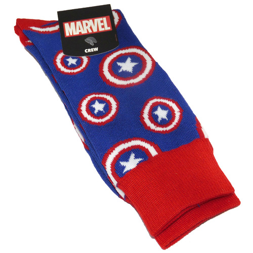Marvel Captain America's Shield Crew Socks - Bioworld - New - Mens Size 6-12